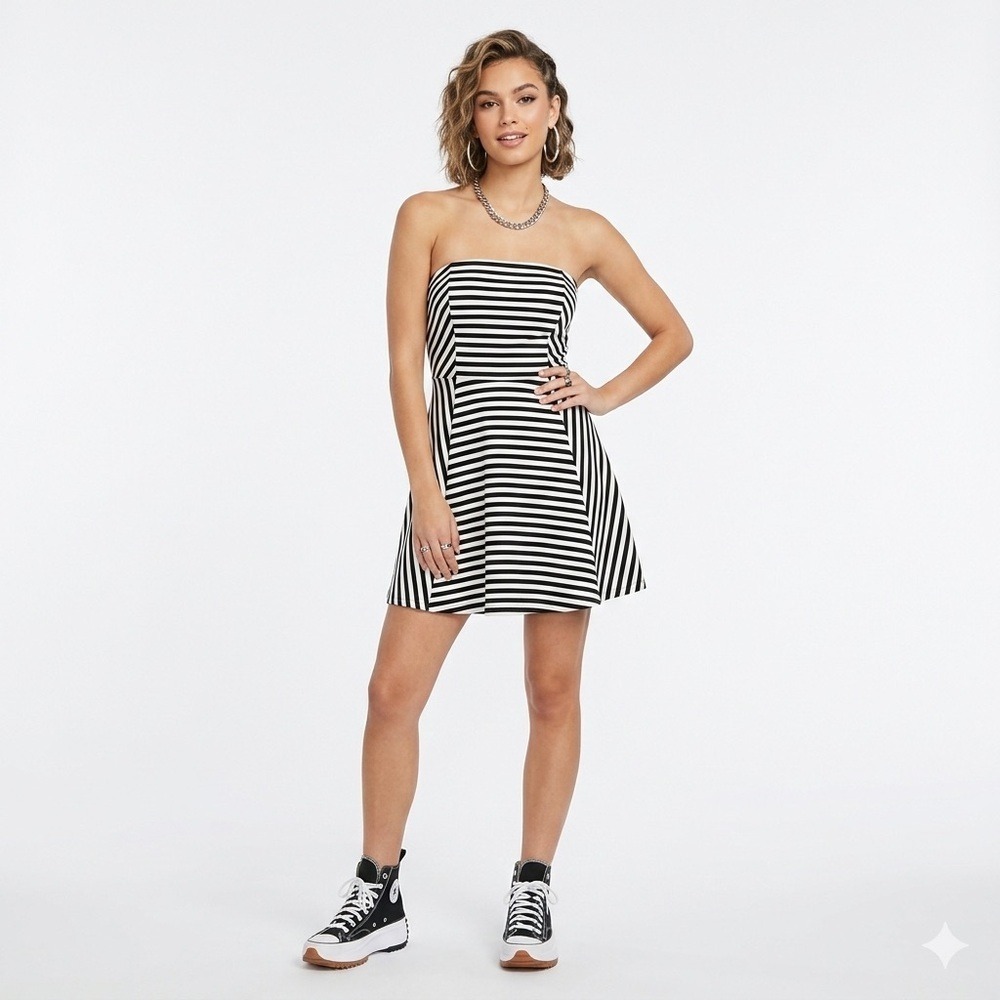 Express Strapless Black and‎ White Striped Dress Women's 8